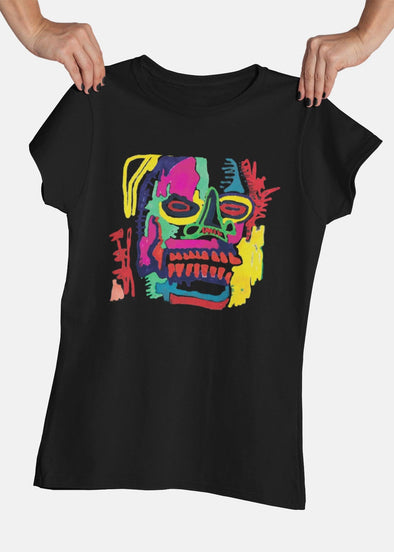 ST!NK - d.Fect Neon Skull- Women Organic Shirt - Authentic Street Art_Black
