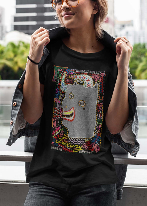 ST!NK - Guto Ajayu Luxury Bull- Ladies Premium Organic Shirt - Authentic Street Art_Black